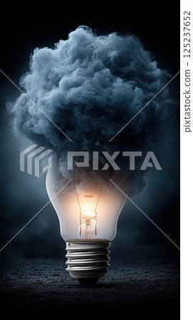 lightbulb with stormy cloud inside symbolizes chaotic ideas lightbulb with stormy cloud inside symbolizes chaotic ideas 125237652