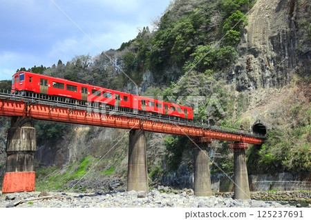 [Oita Prefecture] Train and rock door scenery 125237691