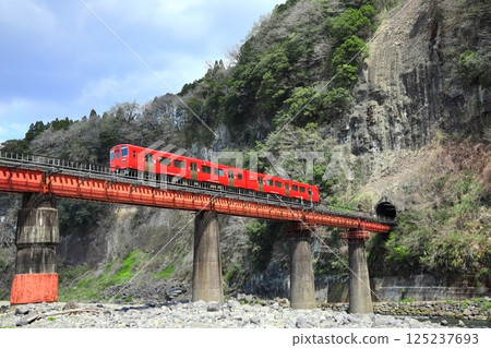 [Oita Prefecture] Train and rock door scenery 125237693