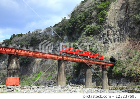 [Oita Prefecture] Train and rock door scenery 125237695