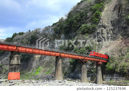[Oita Prefecture] Train and rock door scenery 125237696
