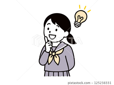 Illustration of a female student who has an idea (uniform, light bulb, idea) Illustration of a female student who has an idea (uniform, light bulb, idea) 125238331