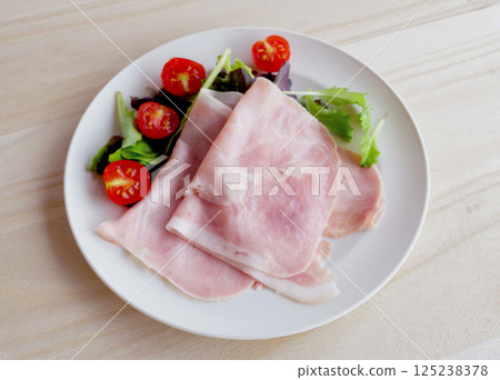 Sliced ham Cooked ham Ham and vegetable salad Italy 125238378
