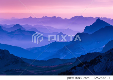 Misty Blue Mountain Layers at Sunrise 125238405