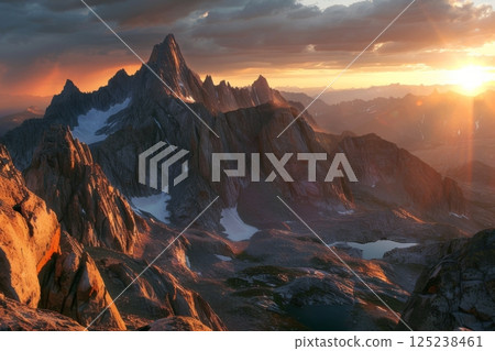 Majestic Mountain Range at Sunset 125238461