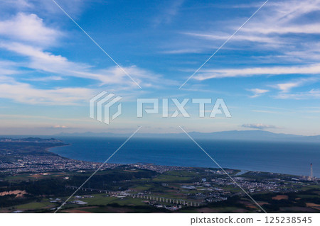 View of Date City, Muroran City, and the Pacific Ocean to the south from the summit of Mount Usu Ropeway in Sobetsu, Hokkaido 125238545