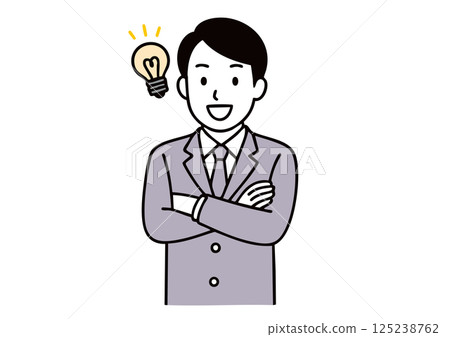Illustration of a high school boy with inspiration (uniform, light bulb, idea) 125238762