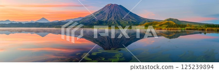 Mountain Reflections on Tranquil Lake at Sunrise 125239894