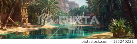 A beautiful beach with a body of water in the foreground 125240221