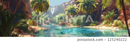 A beautiful beach with a body of water in the foreground 125240222