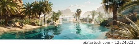 A beautiful beach with a body of water in the foreground 125240223