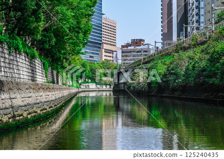 View from the Kanda River Cruise: Tokyo buildings and embankments, Sotobori-bune (Outer Moat Boat Transport), Marunouchi Line Hijiribashi Bridge, etc. View from the Kanda River Cruise: Tokyo buildings and embankments, Sotobori-bune (Outer Moat Boat Transport), Marunouchi Line Hijiribashi Bridge, etc. 125240435