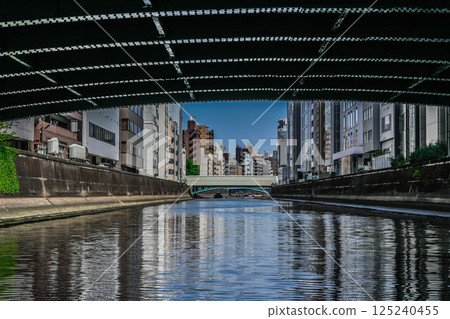 View from the Kanda River Cruise: Tokyo buildings and embankments, Sotobori-bune (Outer Moat Boat Transport), Marunouchi Line Hijiribashi Bridge, etc. 125240455