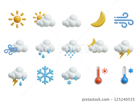 simple cute cartoon weather icon set 3D graphic 125240535