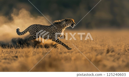 Cheetah Sprinting Across Dusty Savannah Cheetah Sprinting Across Dusty Savannah 125240603