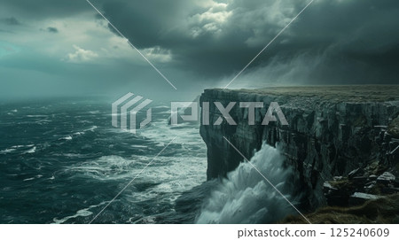 Waves Crashing Against Rugged Coastal Cliffs 125240609