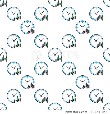 Candlestick pattern chart with Clock vector colored seamless pattern 125241043
