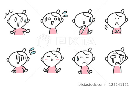 Set of women with various expressions: surprised, anxious, laughing, crying 125241131