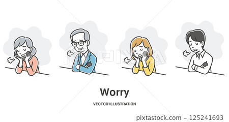 Set of illustrations of men and women of all ages sighing and feeling depressed 125241693