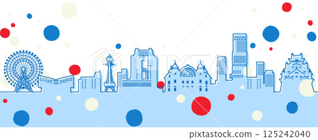 流行可愛的日本城市景觀插圖,大阪(線條畫) 流行可愛的日本城市景觀插圖,大阪(線條畫) 125242040