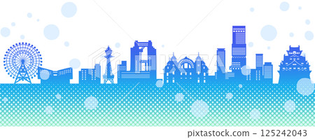 Pop and cute Japanese cityscape silhouette, Osaka 125242043