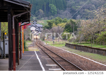 Beautiful spring scenery at Iwayama Station in Niimi city, Okayama prefecture, Japan Beautiful spring scenery at Iwayama Station in Niimi city, Okayama prefecture, Japan 125242216