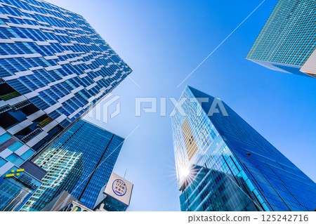 Tokyo cityscape in Japan: View of buildings including Shibuya Scramble Square and Shibuya Stream in front of Shibuya Station Tokyo cityscape in Japan: View of buildings including Shibuya Scramble Square and Shibuya Stream in front of Shibuya Station 125242716