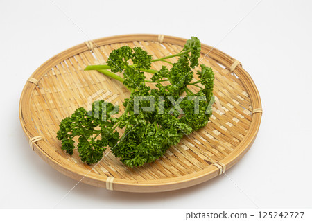 Parsley on a colander: Fresh parsley with the stems still attached Parsley on a colander: Fresh parsley with the stems still attached 125242727