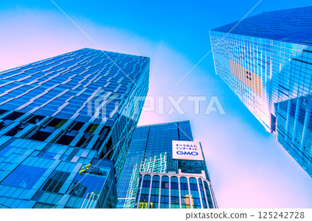 Tokyo cityscape in Japan: View of buildings including Shibuya Scramble Square and Shibuya Stream in front of Shibuya Station 125242728