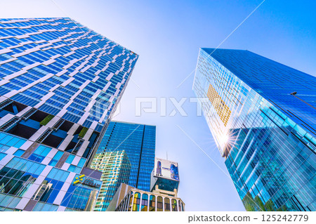 Tokyo cityscape in Japan: View of buildings including Shibuya Scramble Square and Shibuya Stream in front of Shibuya Station 125242779