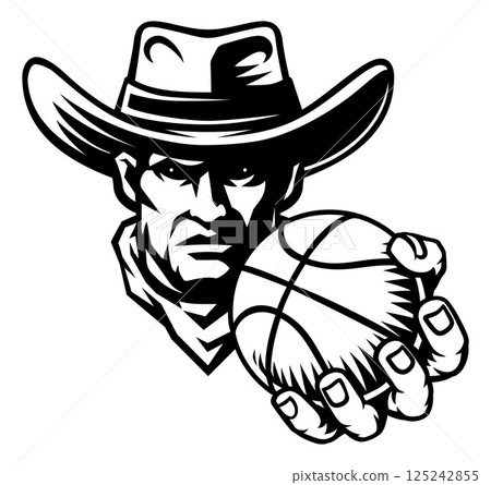 Cowboy Man Basketball Ball Sports Team Mascot Cowboy Man Basketball Ball Sports Team Mascot 125242855
