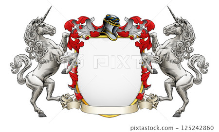 Coat of Arms Crest Unicorns Heraldic Knight Shield 125242860