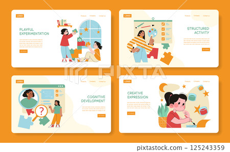 Preschool education exploration through playful experimentation, structured activities, cognitive development, and creative expression. Engage children in learning, creativity, and growth. Vector 125243359
