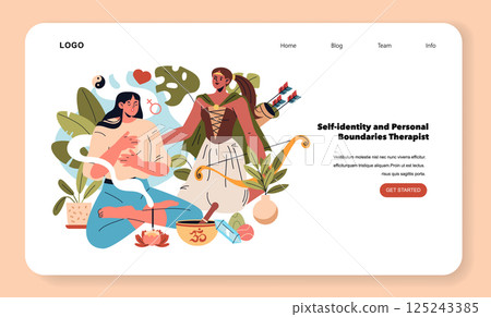 A beautifully vibrant illustration showcasing the themes of selfidentity and various personal healing practices A beautifully vibrant illustration showcasing the themes of selfidentity and various personal healing practices 125243385