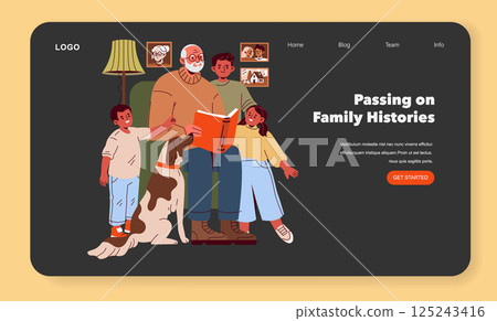 Family Day celebration focused on storytelling and bonding. A grandfather sharing tales with grandchildren, fostering family connections. Moments of joy, laughter, and traditions shared with loved Family Day celebration focused on storytelling and bonding. A grandfather sharing tales with grandchildren, fostering family connections. Moments of joy, laughter, and traditions shared with loved 125243416