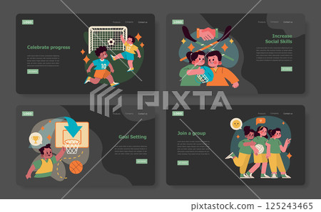 Illustration about preschool sports promoting teamwork and development. Children engage in various activities like soccer, basketball, and group games. Encourages social skills and goal setting 125243465