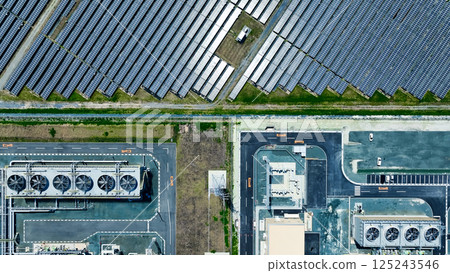 Industrial area and solar panels: Aerial view 125243546