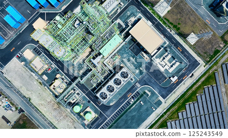 Aerial view of an industrial area lined with factories 125243549