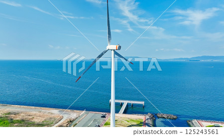 Aerial view of wind turbines at a wind power plant 125243561