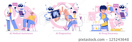 AI in medicine enhances patient care through advanced diagnostics, assists healthcare professionals, and promotes drug discovery, showcasing the transformative impact of technology in health. 125243648