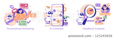 AI in marketing involves personalized approaches through chatbots, analyzing consumer feedback for effective strategies. This concept showcases how technology enhances marketing efficiency and AI in marketing involves personalized approaches through chatbots, analyzing consumer feedback for effective strategies. This concept showcases how technology enhances marketing efficiency and 125243656