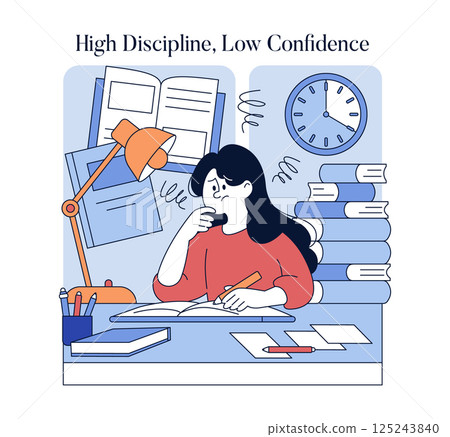 Authoritarian parenting can lead to high discipline but low confidence in children. This illustration reflects the struggle of balancing strict expectations with the need for self-assurance and growth 125243840