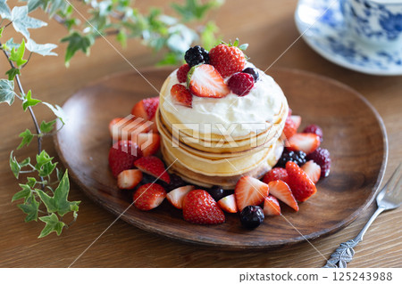 Strawberry rice flour pancakes 125243988