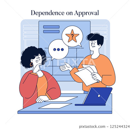 Authoritarian parenting style and its effects on children are explored in this illustration. It represents communication challenges, seeking approval, and emotional responses in a structured Authoritarian parenting style and its effects on children are explored in this illustration. It represents communication challenges, seeking approval, and emotional responses in a structured 125244324