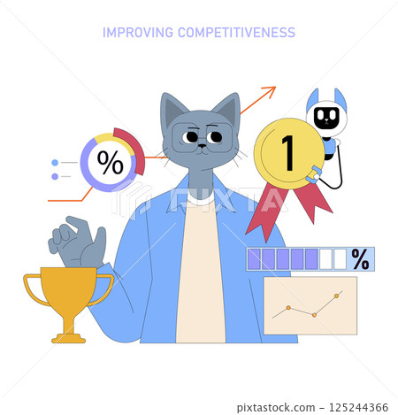 AI for Managers focuses on enhancing competitiveness within organizations. The illustration displays a manager with analytics, awards, and insights symbolizing success in decision-making. Vector AI for Managers focuses on enhancing competitiveness within organizations. The illustration displays a manager with analytics, awards, and insights symbolizing success in decision-making. Vector 125244366