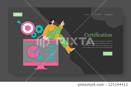Online learning platform design emphasizing certification and progress tracking. The illustration reflects a modern digital learning environment with interactive elements. Ideal for educational 125244412