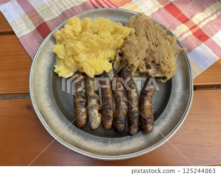 Nuremberger sausage, a specialty of Nuremberg, Bavaria, Germany 125244863