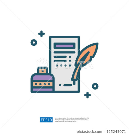 The image features a stylized representation of a document, an ink bottle, and a quill pen, symbolizing writing or documentation. The image features a stylized representation of a document, an ink bottle, and a quill pen, symbolizing writing or documentation. 125245071