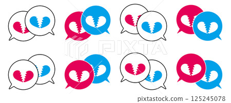 Simple overlapping speech bubble set, broken heart symbol, colorful, red & blue Simple overlapping speech bubble set, broken heart symbol, colorful, red & blue 125245078