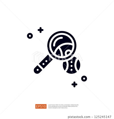 A magnifying glass over a baseball, symbolizing investigation or analysis in sports. 125245147